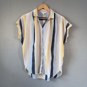Time And Tru Top Shirt Sleeveless Button Up Striped Multicolor Size S 4-6